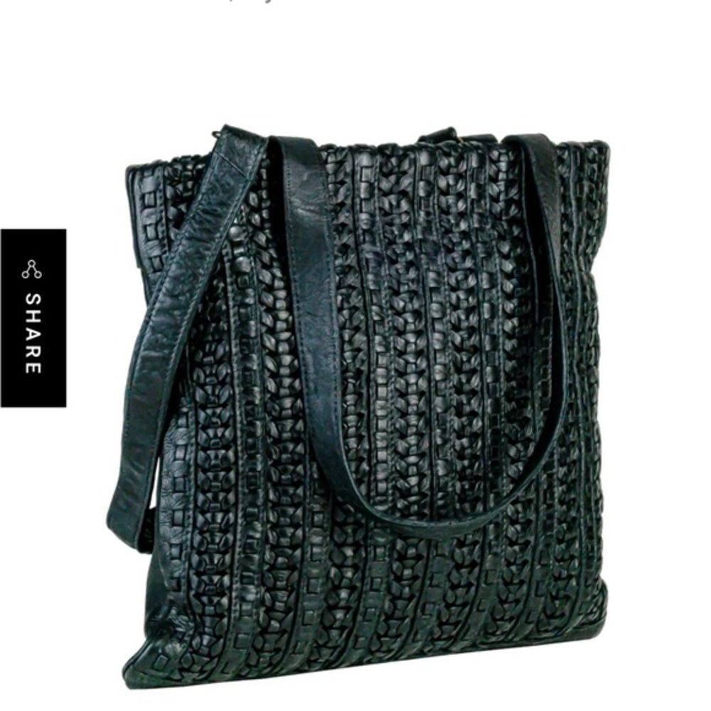 Woven Black Leather Tote Bag